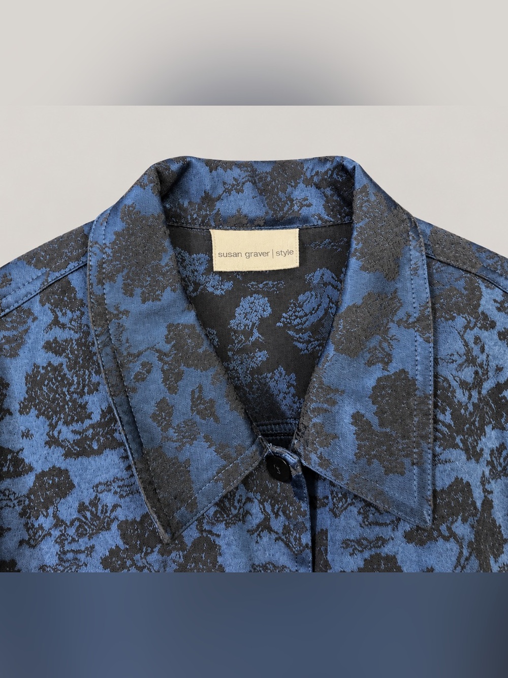 Blue Patterned Button-Front Men's Jacket - Picture 2 of 2